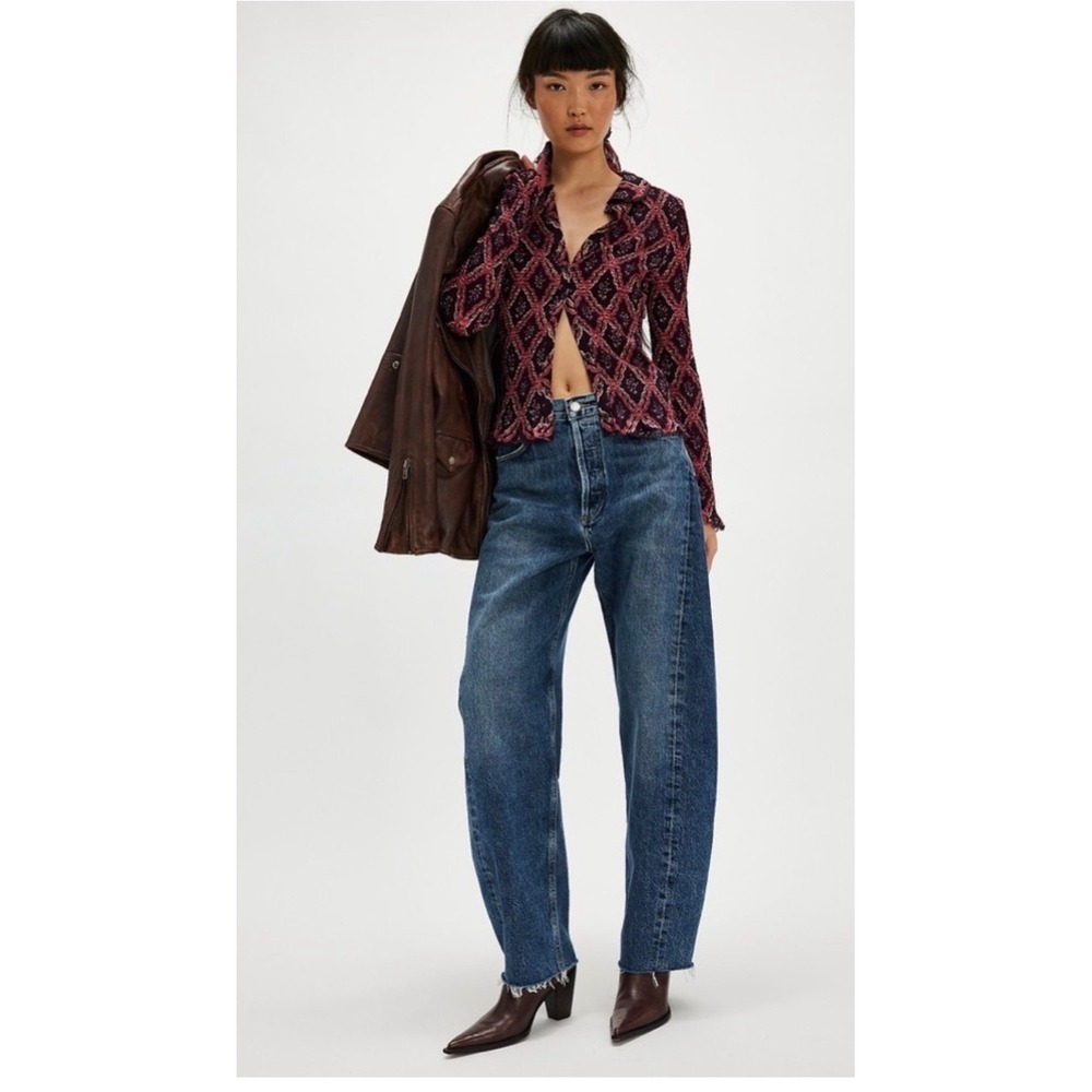 Free People Caught A Feeling Cardi Top S Burgundy Mesh Smocked Boho
